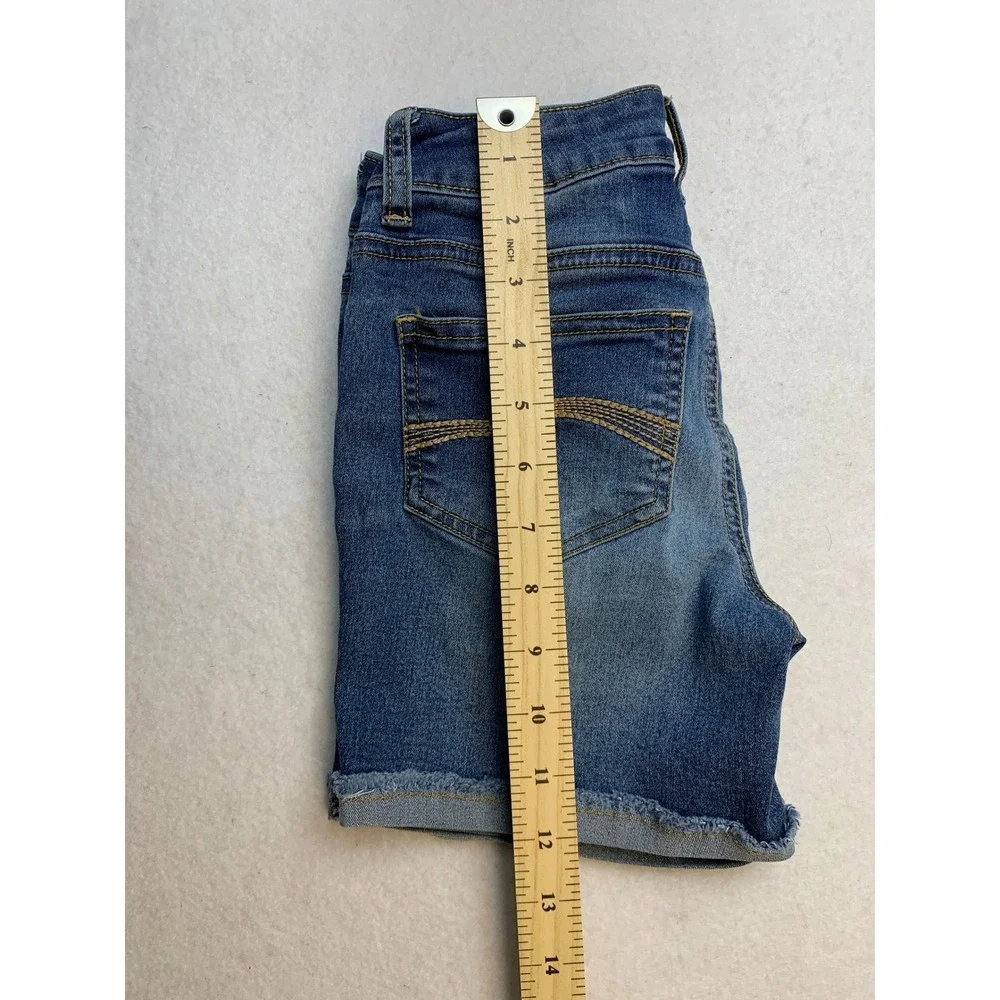 Justice Girls‎ Denim Shorts Medium Wash Raw Hem Size 12S Stretch Blue Jeans